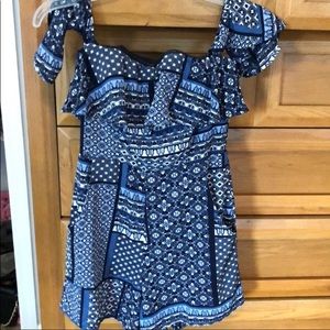 Exotic blue&white romper perfect for 4th of July!